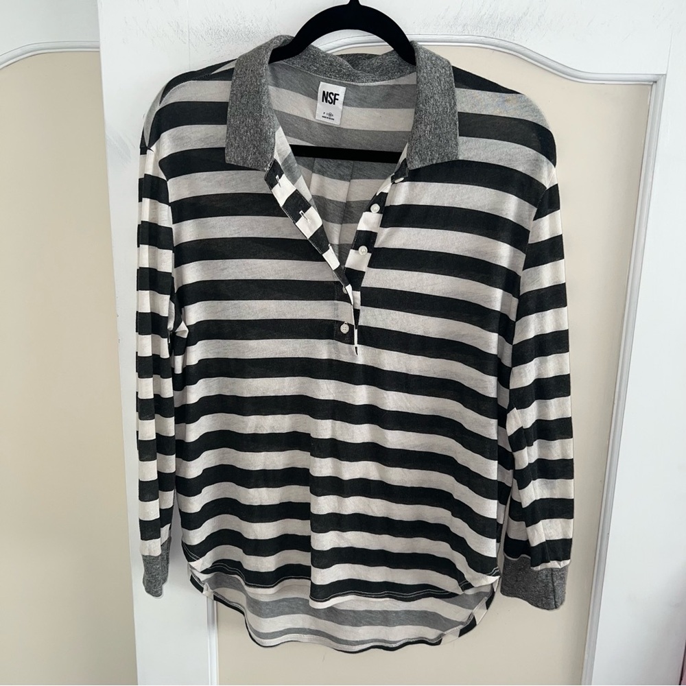 NSF Striped Lightweight Henley Long Sleeve Shirt